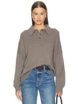 Lisa Yang - Etta Women's Cashmere Button Placket Collared Sweater Grey