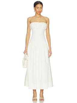 MAJORELLE - Tate Women's Ruched Strapless Midi Dress White