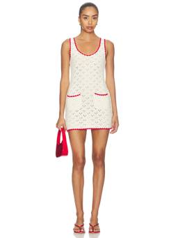 MAJORELLE - Crochet Knit Women's Sleeveless Slip Pocket Mini Dress White