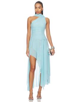 MAJORELLE - Julie Women's One-Shoulder Scarf Detail Maxi Dress Blue