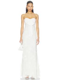 MAJORELLE - Lily Women's Strapless Bow Detail Maxi Dress White