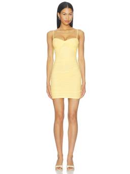 MAJORELLE - Julie Women's Ruched Mesh Jersey Bodycon Mini Dress Yellow
