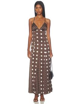 MAJORELLE - Mabel Women's Polka Dot Cross-Back Satin Maxi Dress Brown