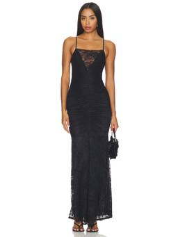 MAJORELLE - Mira Women's Lace Ruched Maxi Dress Black