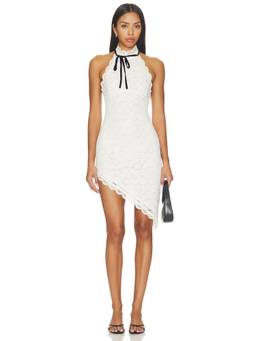 MAJORELLE - Lacelle Women's Lace Halter Neck Asymmetrical Mini Dress White