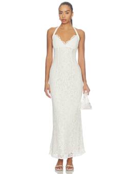 MAJORELLE - Colette Women's Lace Halter Neck Maxi Dress White