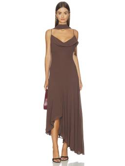 MAJORELLE - Theia Women's Sleeveless Plunging Neck Maxi Dress Brown