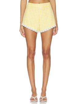 MAJORELLE - Peggy Women's High-Waist Scalloped Lace Trim Shorts Yellow