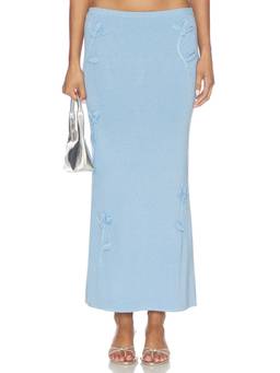 MAJORELLE - Kaidyn Women's Floral Embroidered Pull-On Midi Skirt Blue