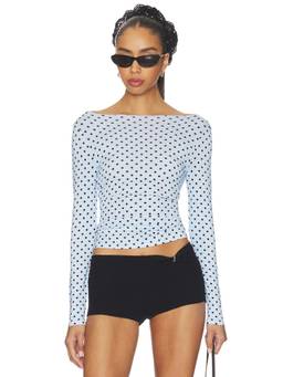 Miaou - Women's Polka Dot Boat Neck Crop Top Blue
