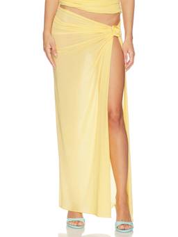 Maygel Coronel - Women's Ruched High-Slit Maxi Skirt Yellow