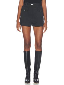 MATTHEW BRUCH - Pocket Women's High-Waist Twill Hot Shorts Black