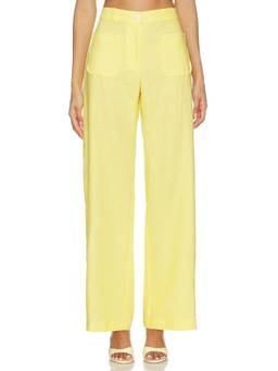 MATTHEW BRUCH - Pleated Barrel Women's Wide-Leg Linen Palazzo Pants Yellow