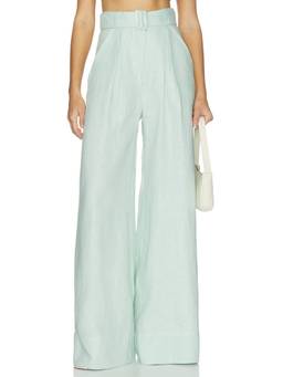 MATTHEW BRUCH - Wide Leg Women's Pleated Linen Palazzo Pants Mint Green