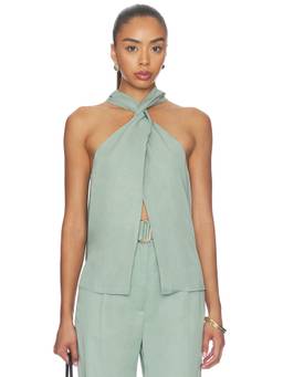 MATTHEW BRUCH - Twist Halter Women's Sleeveless Halter Neck Top Green