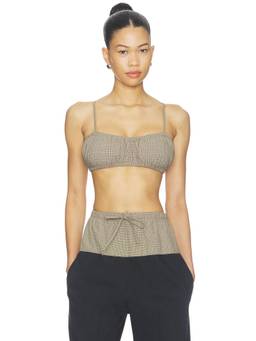 MATTHEW BRUCH - Bubble Bandeau Women's Crinkled Strapless Crop Top Beige