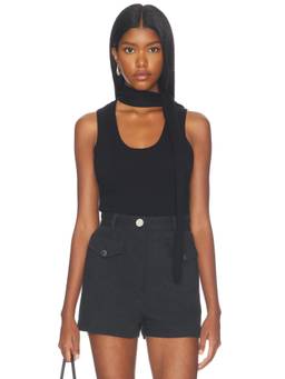 MATTHEW BRUCH - Women's Scarf Detail Sleeveless Knit Tank Top Black