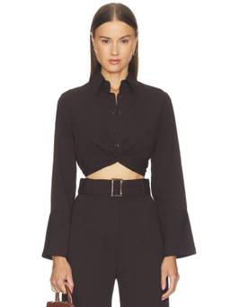 MATTHEW BRUCH - Twist Women's Button-Up Collared Crop Top Black