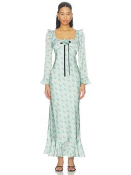 Maude Club - Women's Floral Ruffled Square Neck Maxi Dress Blue