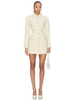 Maude Club - Women's Button-Down Padded Shoulder Blazer Mini Dress Off White