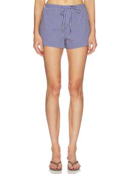 Maude Club - Blue Stripe Women's Drawstring Poplin Shorts Blue