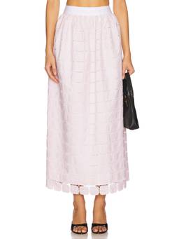 Maude Club - Bella Women's Textured Twill Midi Skirt Navy Blue