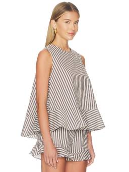 Maude Club - Poplin Women's Striped Flared Hem Top Multi-Color
