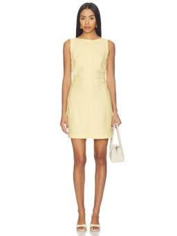 Madewell - Boatneck Shirred Women's Cinched Waist Mini Dress Yellow