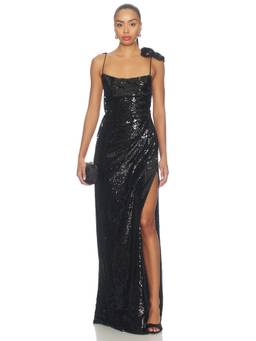 Mother of All - Etta Sequins Women's Rosette Strap Maxi Dress Black