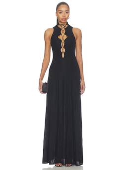 Mother of All - Front Tie Women's Lace-Up Keyhole Maxi Dress Black