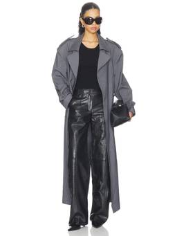 Mother of All - Brooklyn Women's Double-Breasted Belted Longline Trench Coat Grey