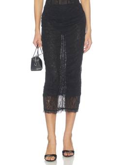 Mother of All - Annie Lace Women's Sheer Pull-On Midi Skirt Black