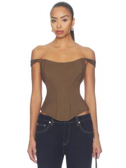Mother of All - Women's Boned Bodice Off-Shoulder Corset Top Brown