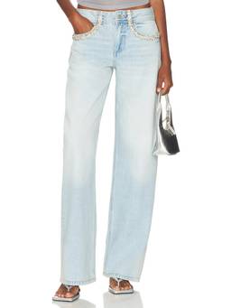 Mariandree Gaitan - Embellished Women's Mid-Waist Wide-Leg Jeans Blue