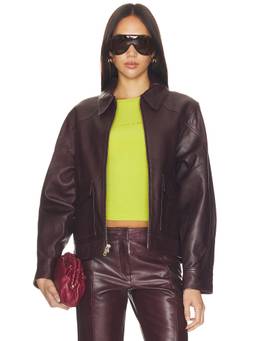 Mimchik - Pint Women's Two-Way Zip Leather Jacket Brown