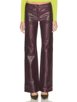 Mimchik - Ventura Women's Mid-Waist Straight Leather Trousers Brown