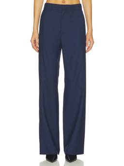 Mimchik - Twist Women's Mid-Waist Wide-Leg Trousers Navy Blue
