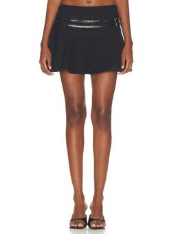 Mimchik - Double Belt Women's Tweed A-Line Mini Skirt Black