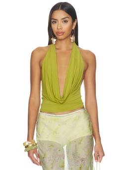 Mimchik - Nico Women's Slinky Jersey Plunging Halter Neck Top Green