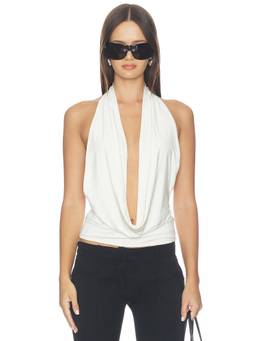 Mimchik - Nico Women's Halter Plunging Neck Jersey Top White
