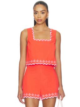 MINKPINK - Amaya Women's Embroidered Scalloped Hem Tank Top Orange