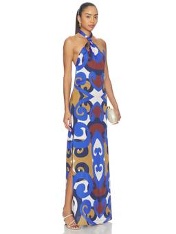 MISA Los Angeles - Kristen Women's Halter Neck Printed Maxi Dress Multi-Color
