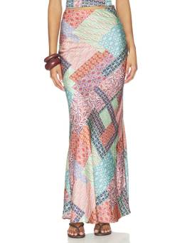 MISA Los Angeles - Sienna Women's Patchwork Satin Maxi Skirt Multi-Color