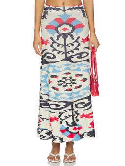 MISA Los Angeles - Ocean Women's Printed Flared Midi Skirt Multi-Color