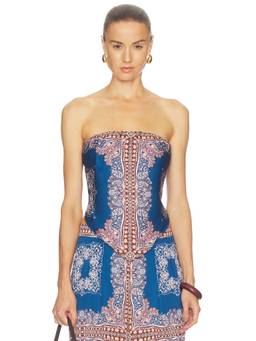 MISA Los Angeles - x REVOLVE Mae Women's Strapless Printed Crop Top Blue