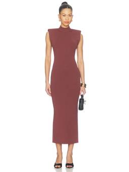 MISHA - Padded Shoulder Women's Back Cut-Out Knit Midi Dress Maroon
