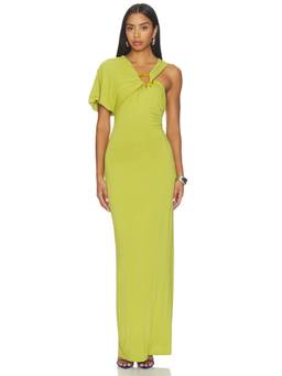 MISHA - Ona Women's One-Shoulder Asymmetrical Maxi Dress Green