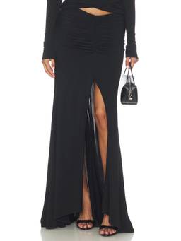 MISHA - Jersey Gathered Women's Ruched Side Slit Maxi Skirt Black