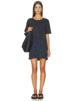 Michael Lauren - Burman Women's Paint Splatter Drop Shoulder T-Shirt Dress Black