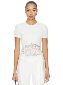 Michael Lauren - Ember Rib Lace Women's Ribbed Crew Neck T-Shirt White